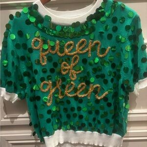 Queen of Sparkles, Queen of Green Sweater Sequin Sweater, Gently Used